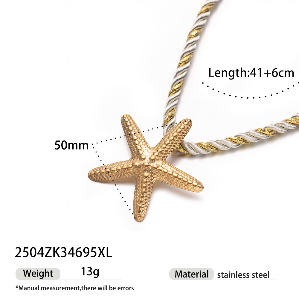 Taena collar de estrella de mar de acero inoxidable europeo y americano apilado para llevar estrella de mar de alta calidad collar de acero de titanio de cuerda gruesa joyería explosiva transfronteriza image 11