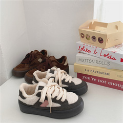 學生可愛絨面保暖帆布鞋女2023冬季新款韓版百搭加絨板鞋直播代發