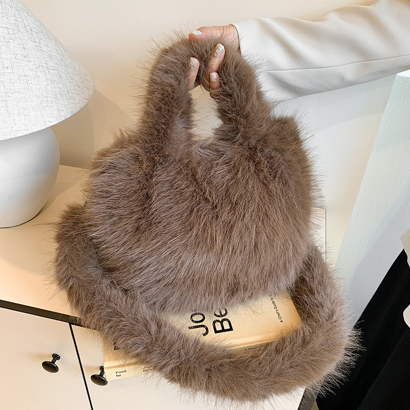 951g Weight Zipper Closure Type Single Shoulder Strap, Top Handle Strap Type Shoulder Bag, Handbag Bags Type Daily Occasion Plush Material Solid Color Pattern Autumn&Winter Season Women's Gender Vintage Style Style Square Shape Medium Size Women's Medium Plush Solid Color Vintage Style Square Zipper Shoulder Bag Handbag 15