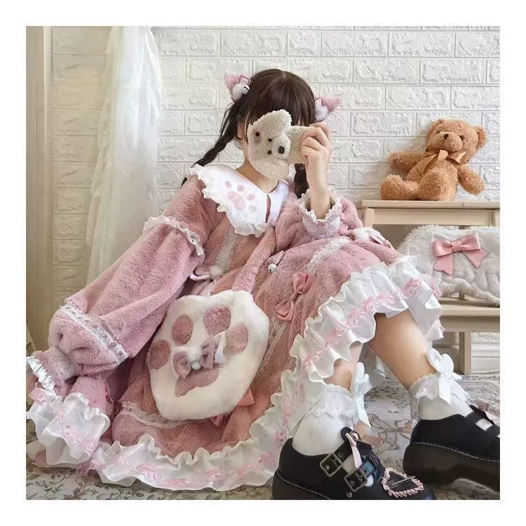 Длинное платье с длинным рукавом, бархат, стиль Lolita, утолщённое тёплое