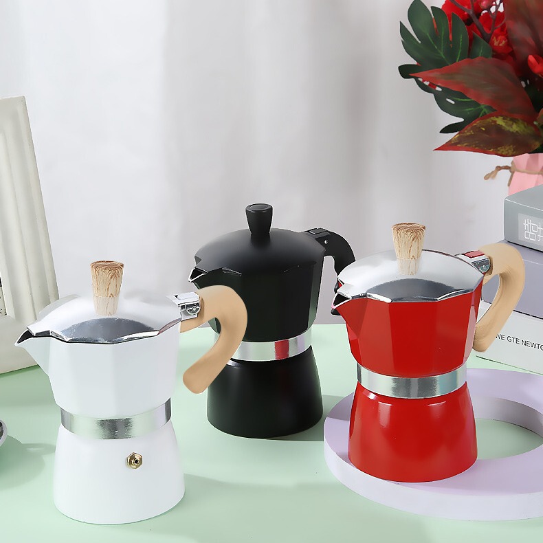 Cross-border explosions Italian aluminum wood grain handle Mocha pot European hand coffee pot spot wholesale