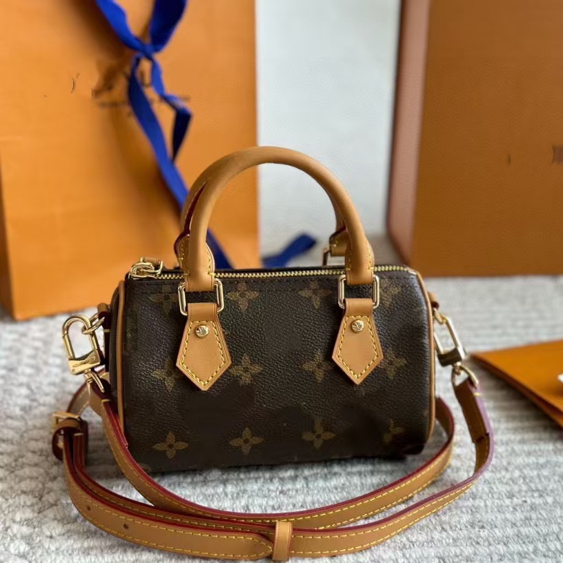 Cross-border original label L speedy nano pillow bag V new model chip monogram genuine leather Boston shoulder bag