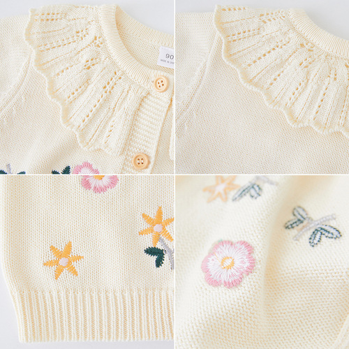 2024 Korean version spring and autumn lapel knitted cardigan for children and middle-aged children with embroidery and embroidery children's sweater jacket wholesale
