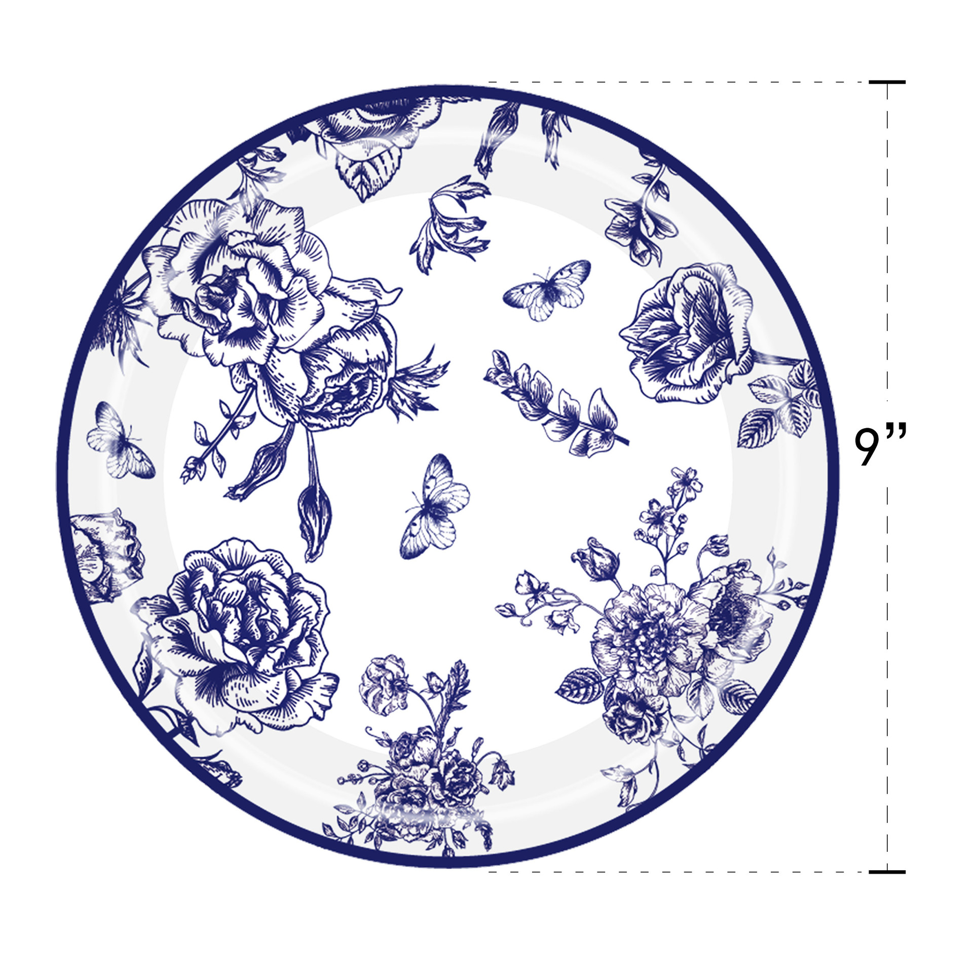 Artículos de fiesta desechables con temática floral de porcelana azul y blanca de nuevo estilo para exteriores: vasos de papel, servilletas de papel, platos de papel.