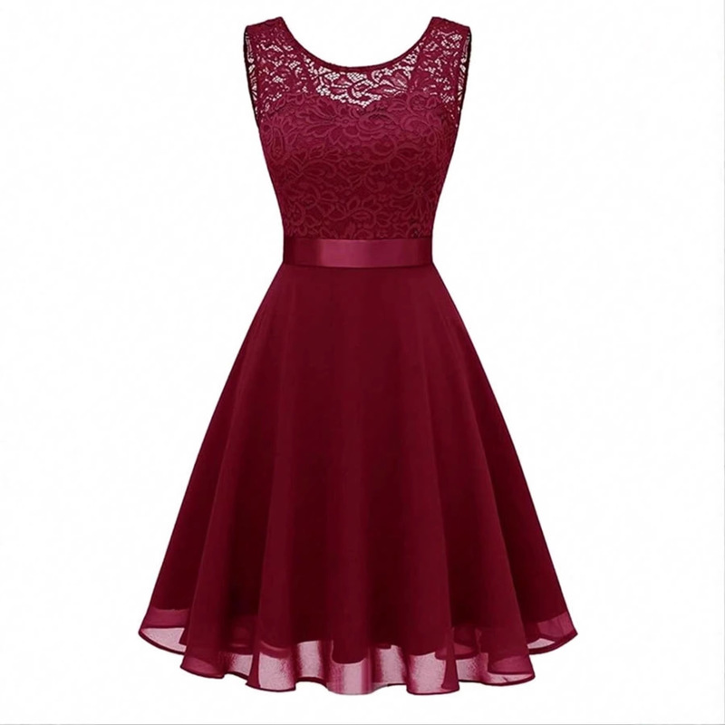 European and American Cross-Border Spring and Summer New Style Sleeveless Elegant Lace Hepburn Patchwork Dress European and American Cross-Border Spring and Summer New Style Sleeveless Elegant Lace Hepburn Patchwork Dress