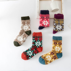 Amazon Cross-Border International Trade Women's Mid-Calf Wool Blend Faux Fur Boot Socks with Large Octagonal Floral Ethnic Style and Thickened Rabbit Wool Socks