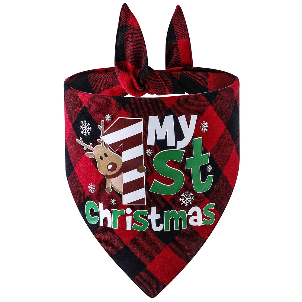 Nueva tela escocesa de algodón transfronterizo perro mascota bufanda triángulo toalla perro impreso saliva toalla Navidad dibujos animados al por mayor