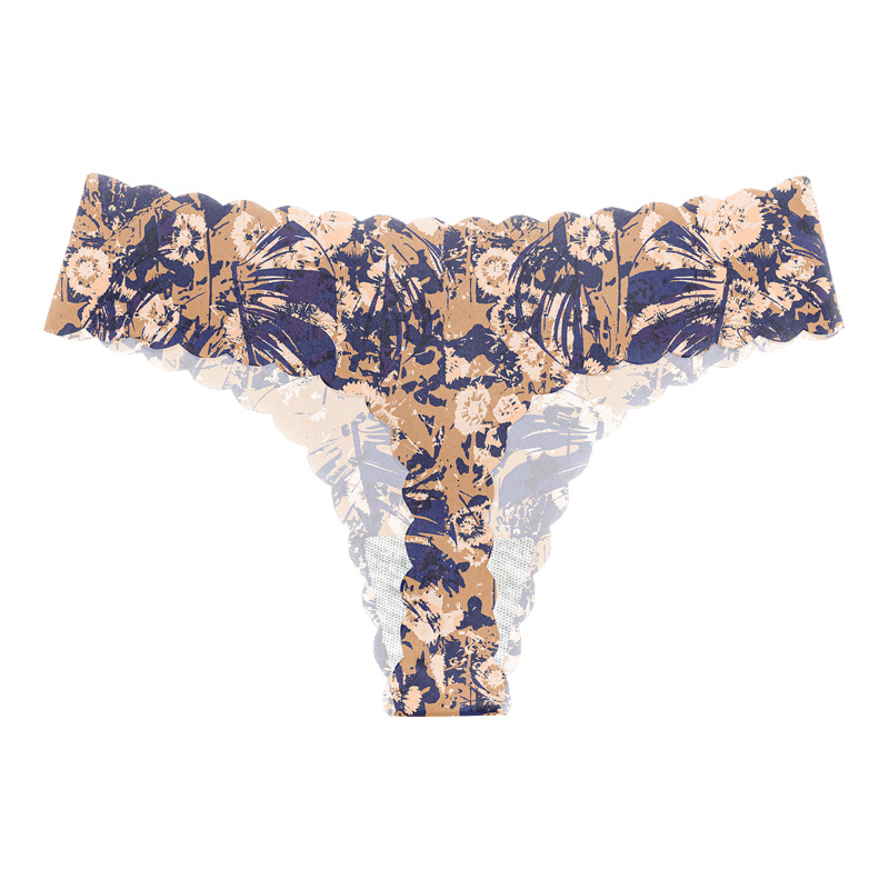 Europa y los Estados Unidos invisibles ondulados impresión sin marcas en forma de T pantalones transpirables de cintura baja deportivo sexy thongs mujeres