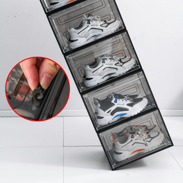 Magnetic hard plastic transparent acalt shoe box shoe storage box AJ…