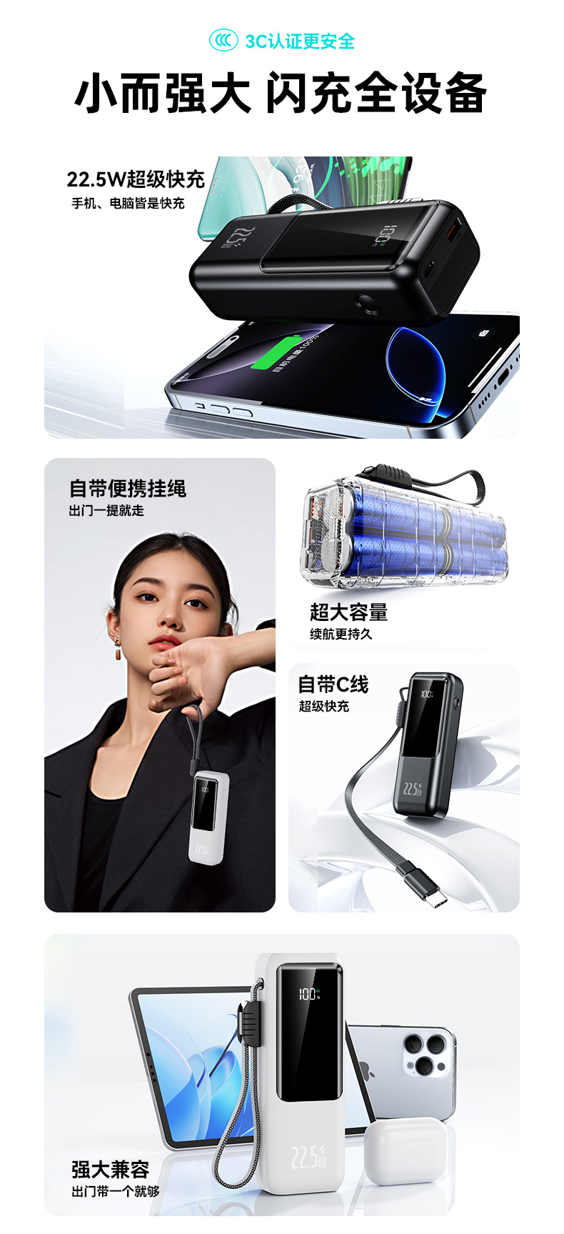 21700 Battery 20000mAh Charging Power Bank Portable 22.5W Super Fast Charge Digital Display Mobile Power Bank Wholesale