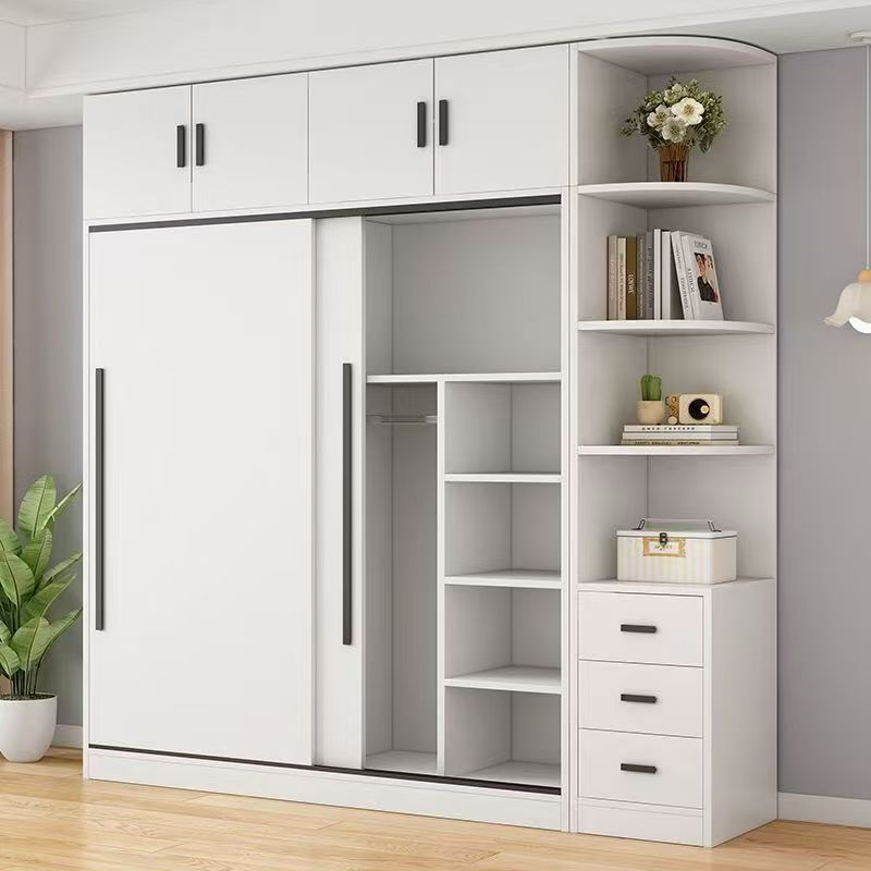 2025 Hot-Selling All Solid Wood Thickened Board Wardrobe Home Bedroom Sliding Door Children's Large Capacity Wardrobe