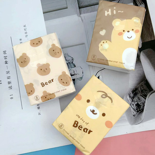 Printed Handkerchief Paper Playful Bear Printed Tissue Portable Small Pack Tissue Facial Tissue Toilet Paper Colored Napkin Paper