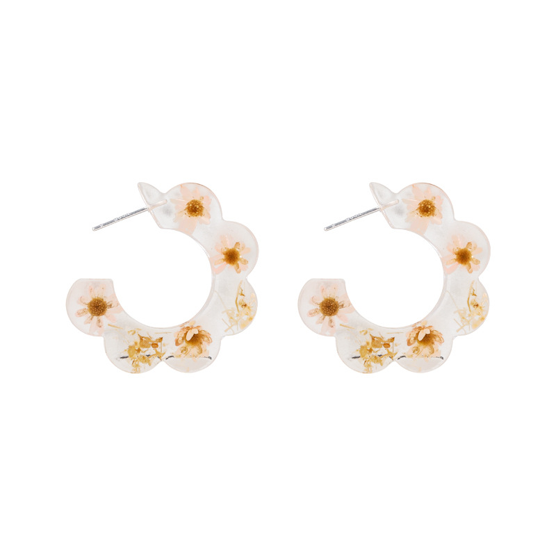 Nihaojewelry Wholesale Jewelry Retro C-shaped Transparent Flower Acrylic Earrings display picture 9