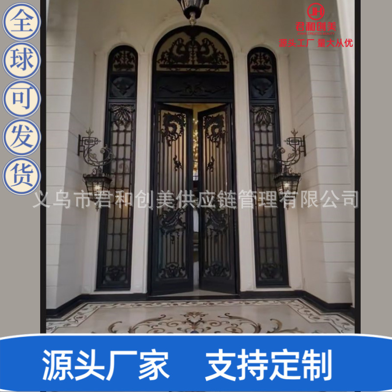 Villa Wrought Iron Courtyard Gate European Style Wrought Iron Entrance Door Arched Wrought Iron Door Various Types of Wrought Iron