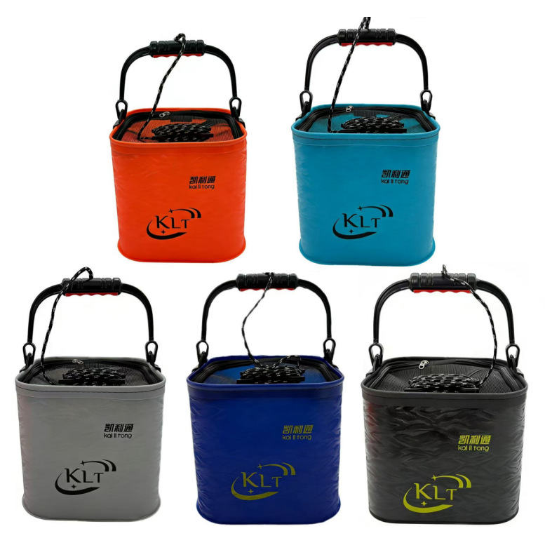 Multi-purpose fishing bucket, EVA foldable water bucket, manufacturer wholesale fishing EVA live fish bucket, portable car-mounted small square bucket
