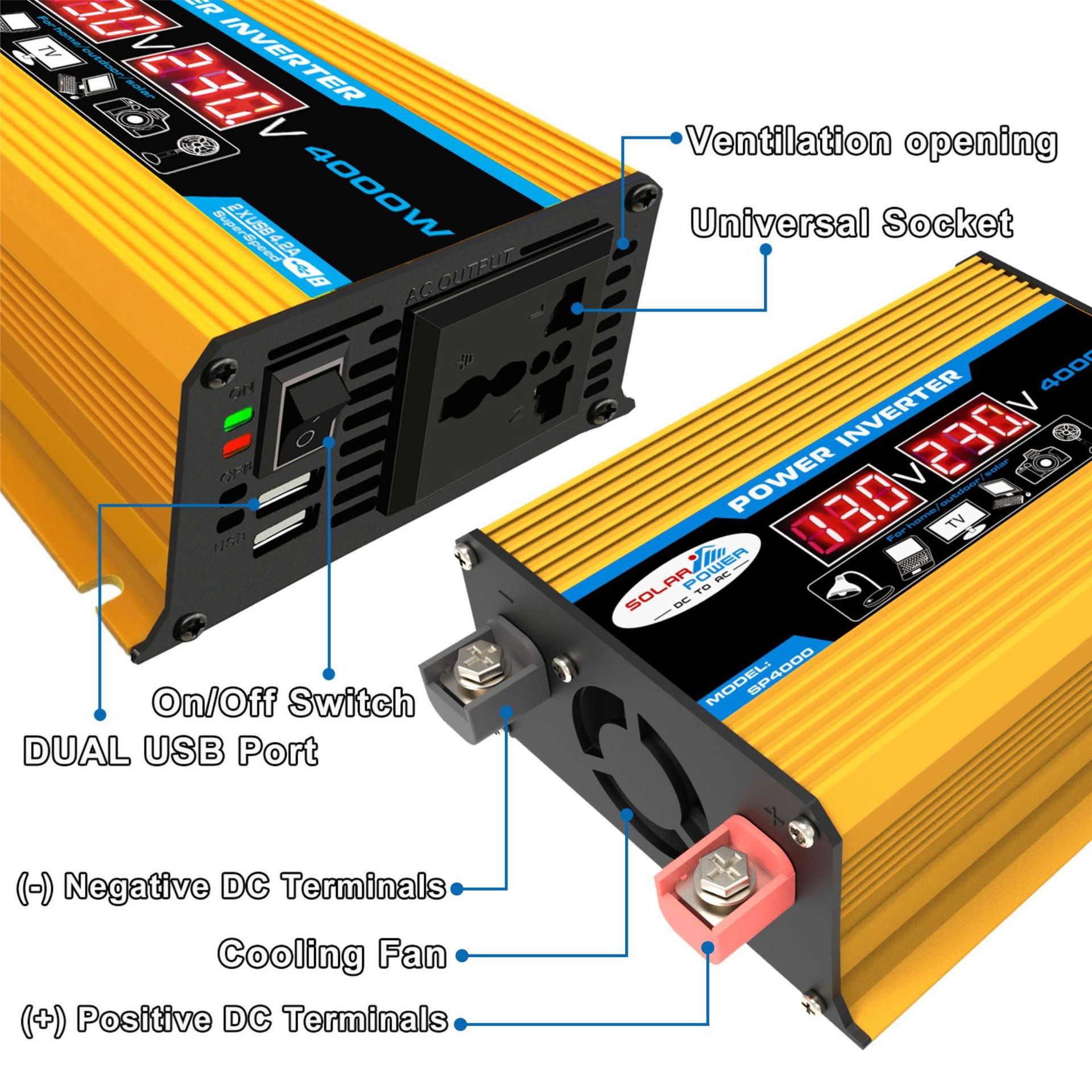 实力工厂车载逆变器 3000W 4000W 12V转220V 110V power inverter
