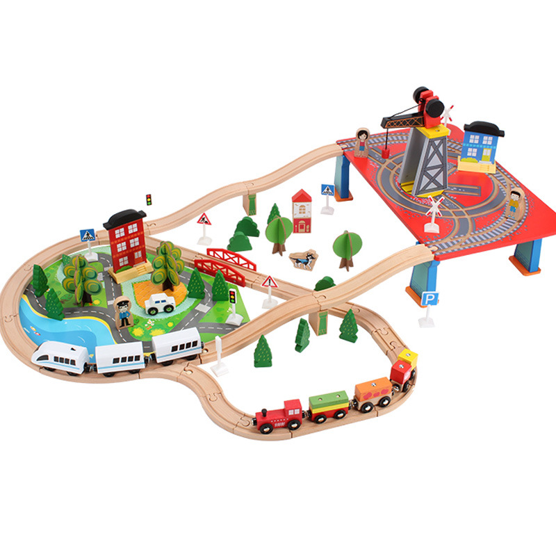 Bloques de construcción educativos de juguetes de trenes para niños de 4 a 6 años, juego de vías de tren para niños y niñas, venta al por mayor transfronteriza.