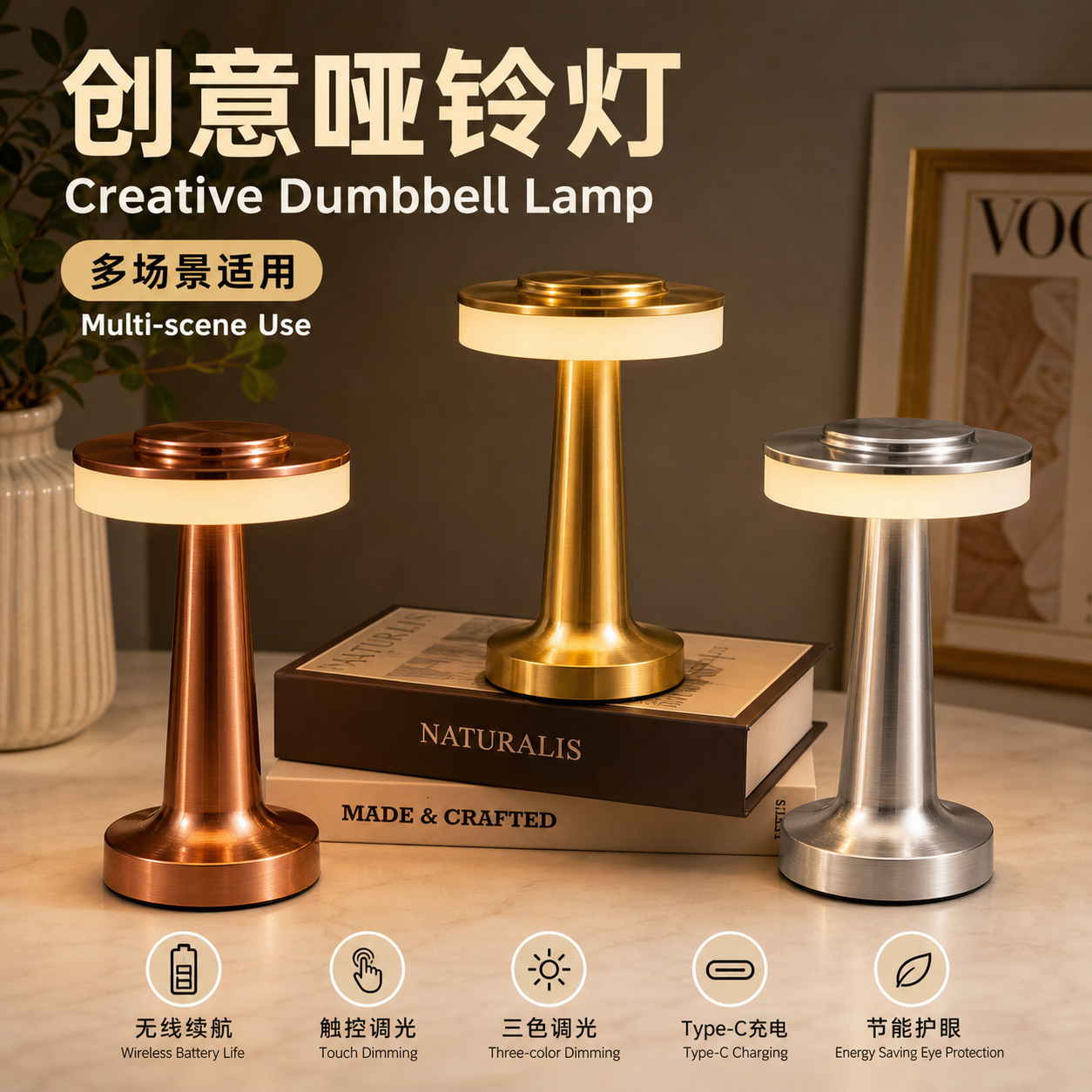 Lámpara de escritorio de halteres creativa dormitorio sala de estar bar estudio inteligente luz de noche táctil larga duración decoración de la atmósfera lámpara de escritorio