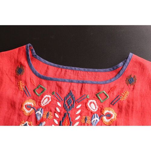 Cross-border AliExpress Amazon European and American New Products 2024 Round Neck Short Sleeve Embroidered Plus Size Loose Women's T-shirt