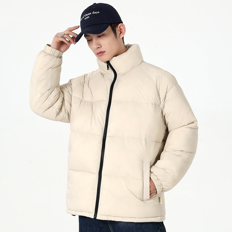 Chaqueta de hombre de otoño e invierno chaqueta acolchada de algodón cálida informal suelta blusa juvenil cuello alto simple celebridad de Internet misma chaqueta de pan a prueba de viento