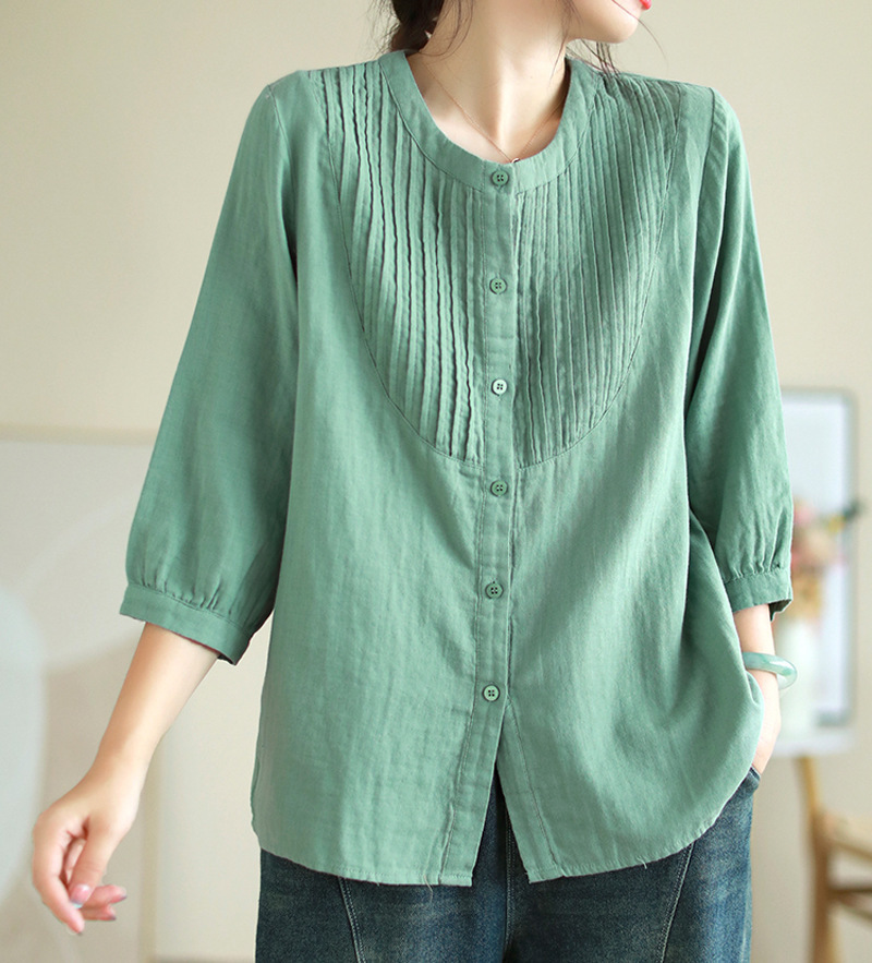 Autumn Japanese solid color organ with a round collar