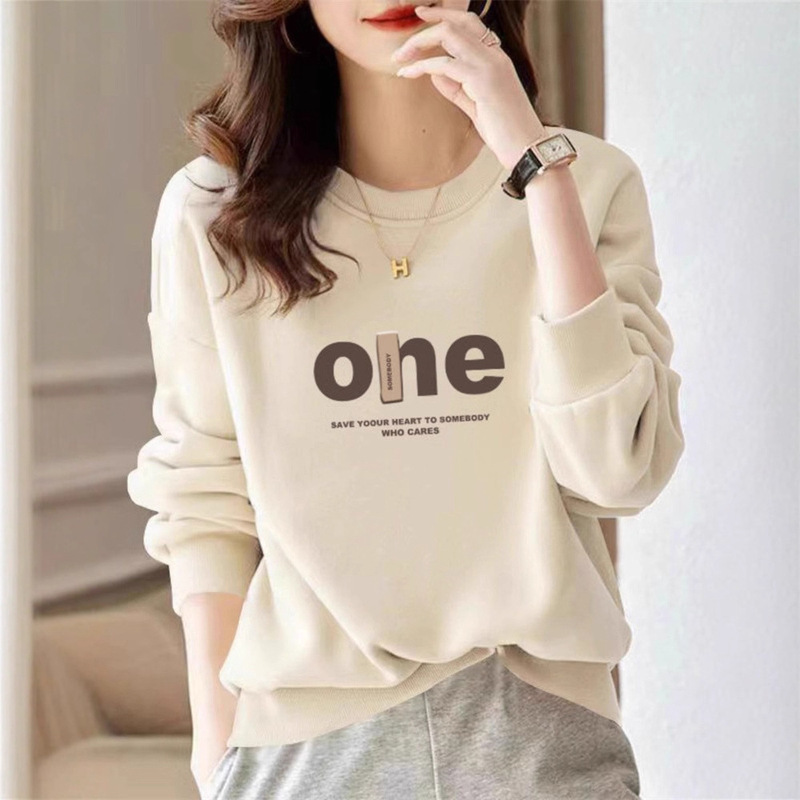 2025 Spring New Letter Printed Long-Sleeved Inner Wear Slimming Look Inner Wear Thickeneded Pure Color Top Sweatshirt for Women