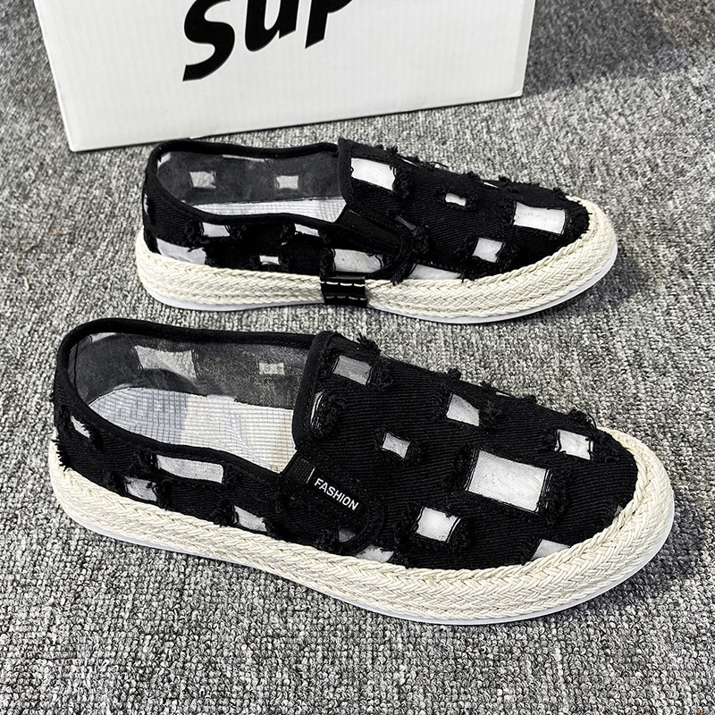 Sommerhult åndbart mesh-betræk, dovne og trendy loafers, herresko i linned med en fodslængde_voghion.com