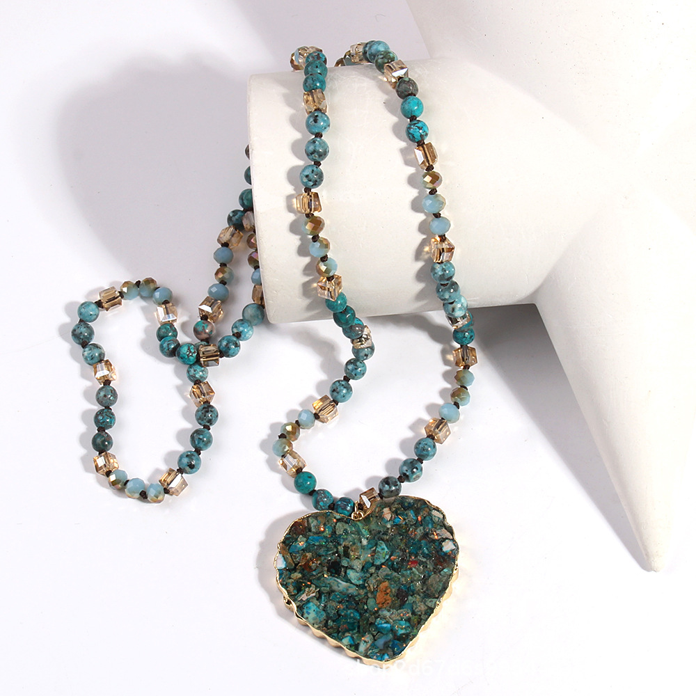 70g Weight Sweater Chain Classification Glass Chain Material 1 Piece Quantity Daily Occasion Glass Material Heart Shape Pattern Women's Gender Beaded, Plating Design Bohemian Style Bohemian Heart Shape Glass Stone Sweater Chain In Bulk Natural Stone Necklace 11