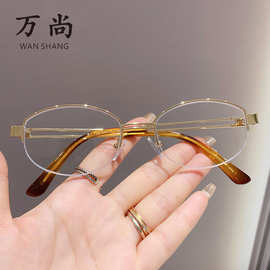 新款复古老钱风半框眼镜女高级感方圆脸可配度数网红热销款平光镜