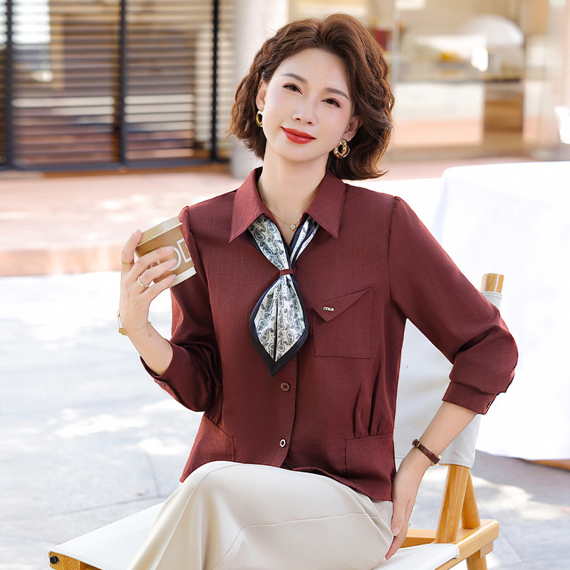 中老年女装春秋时尚休闲衬衣2025新款妈妈秋装长袖衬衫小香风上衣|undefined