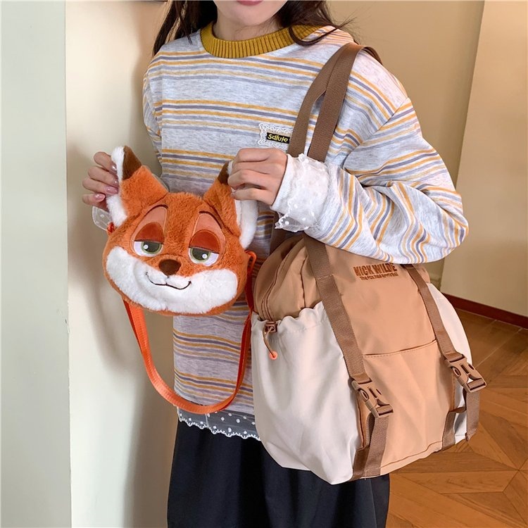 Zootopia Nick Fox Plush Doll Handbag Cute Cartoon Doll Crossbody Large Capacity Plush Bag