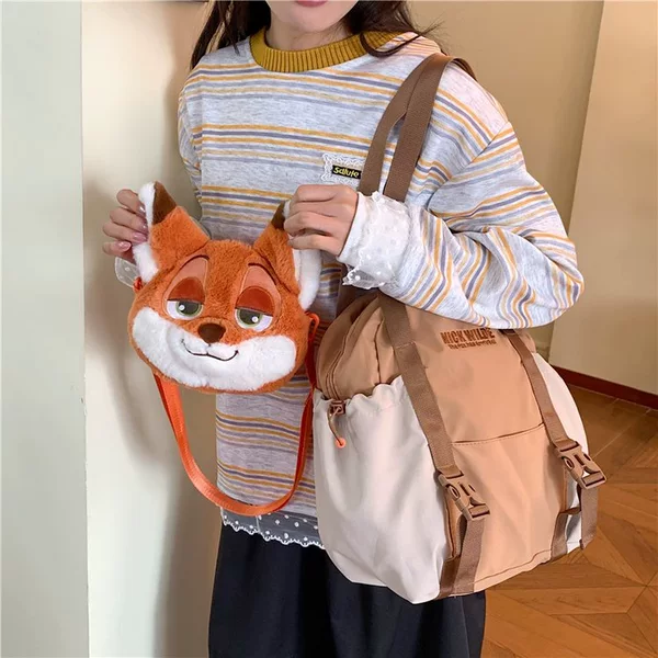 Zootopia Nick Fox Plush Doll Handbag Cute Cartoon Doll Crossbody Large Capacity Plush Bag
