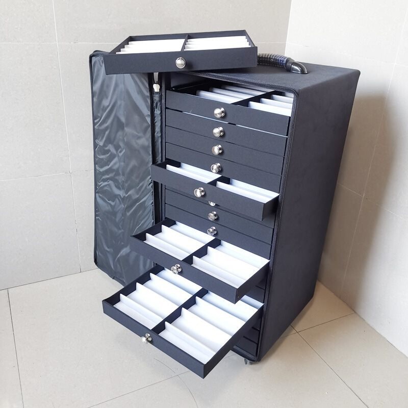Portable Handmade Eyeglass Trolley Case with Multi-Layer Drawers, Large Capacity Optical Sunglasses Display Box, Black Eyeglasses Case Portable Handmade Eyeglass Trolley Case with Multi-Layer Drawers, Large Capacity Optical Sunglasses Display Box, Black Eyeglasses Case