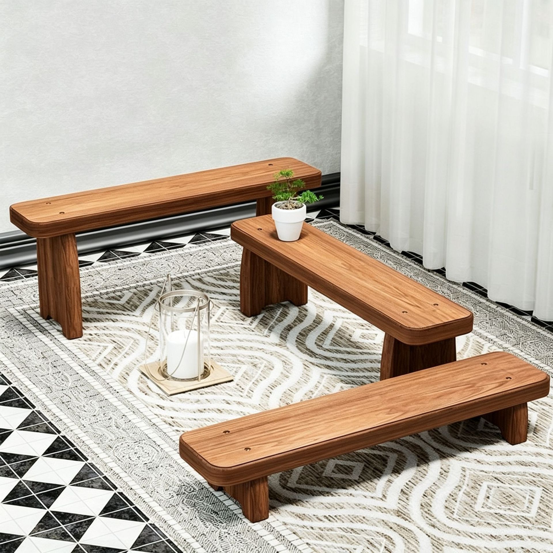 Solid wood long bench for changing shoes at the entrance, outdoor anti-corrosion wood balcony garden succulent plant stand, home use long bench