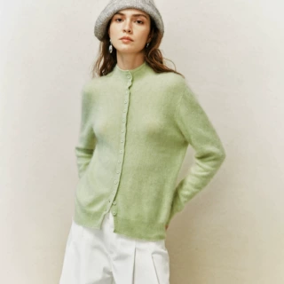 正奇特服饰/羊毛羊绒桑蚕丝拉绒毛衣 半高领长袖针织开衫上衣