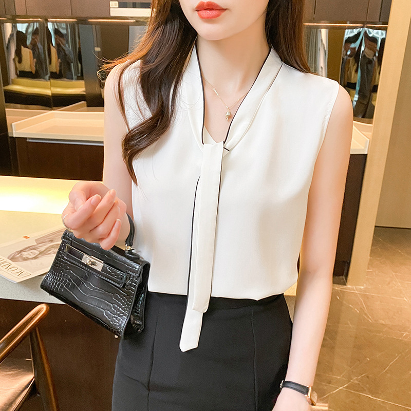 Chiffon Shirt for Women, Summer 2025 New Fashion Blouse, Elegant and Versatile, Loose Fit, Sleeveless Top for Commuting