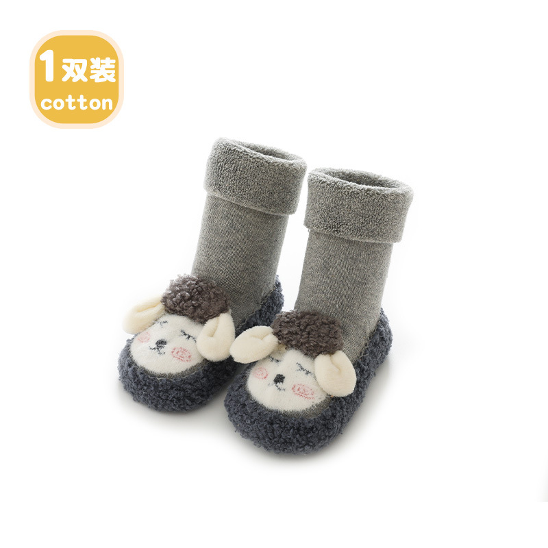 Calcetines antideslizantes para bebés Liu Chengxing, otoño e invierno, con diseño de dibujos animados, forro de felpa engrosado.