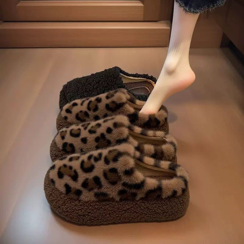 Leopard Print Design Slippers 2025 Autumn and Winter New Everyday Versatile Soft Sole Non-Tiring Feet Birkenstock Shoes Toe-Cap Half Slippers