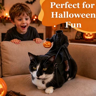 跨境新款万圣节Headless Horseman Cat Costume 无头骑士猫咪服装