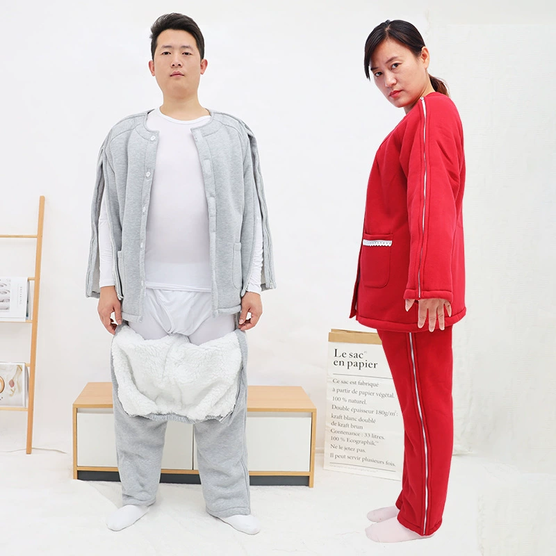 Зимняя теплая одежда для факторинга на флисовой подкладке Ортопедические штаны для пожилых людей Паралич Куртка с хлопковой подкладкой Брюки для пациентов с ограниченными возможностями Легко носить и снимать Полностью открытые