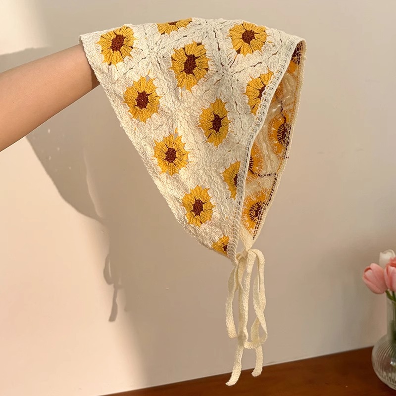 Zhao Zhaoyi el mismo pañuelo de punto para viajar dulces pañuelos de triángulo de viento idílico en línea caliente correa de cabello tocado cuadrado