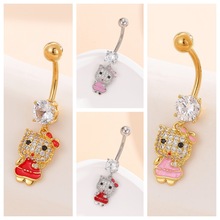 跨境热卖卡通可爱KTM猫咪锆石轻奢气质彩油肚脐钉小巧超闪肚脐环