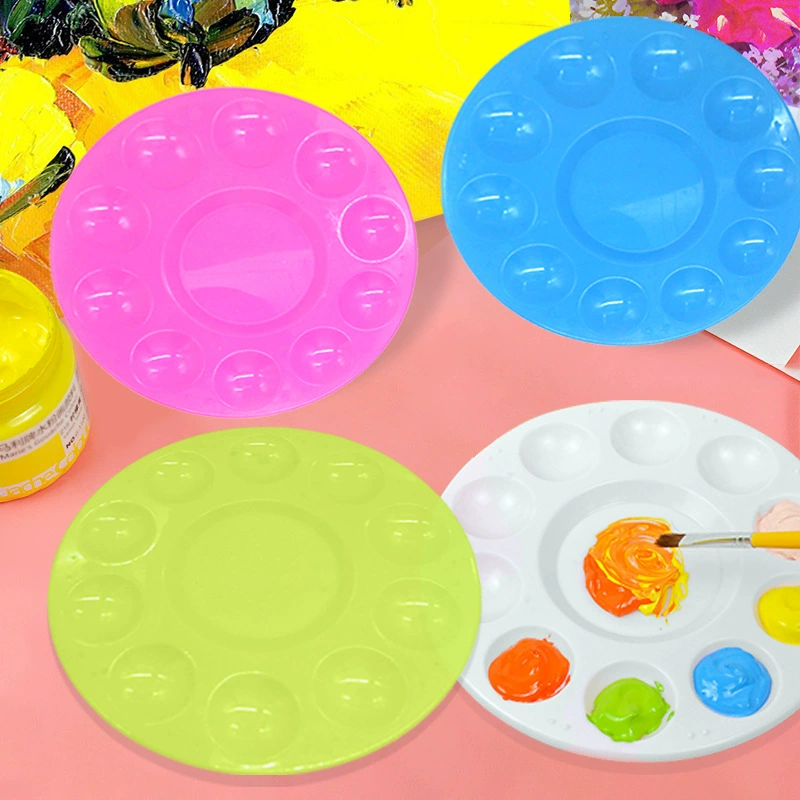 Трансграничная детская художественная роспись окрашенная пластиковая круглая палитра 10 отверстий круглая палитра пигментная палитра