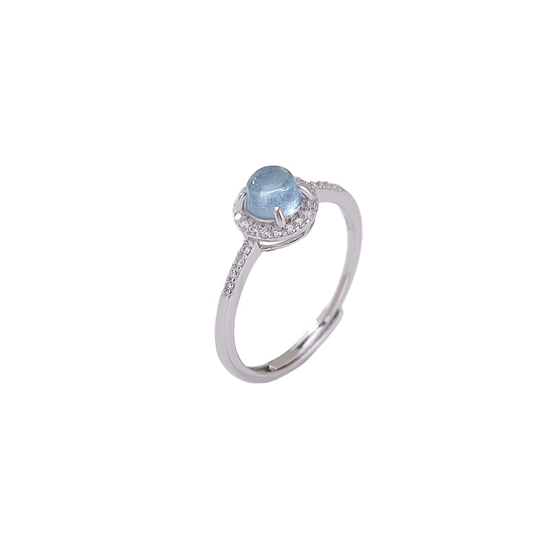 Nhẫn bạc S925 đính đá aquamarine hình học tròn lấp lánh — một mảnh