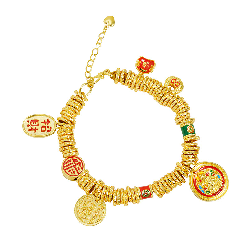 Brazalete de oro de arena vietnamita, estilo de palacio, dios de la riqueza, pulsera de grasa, temperamento de larga duración, joyas de Yiwu