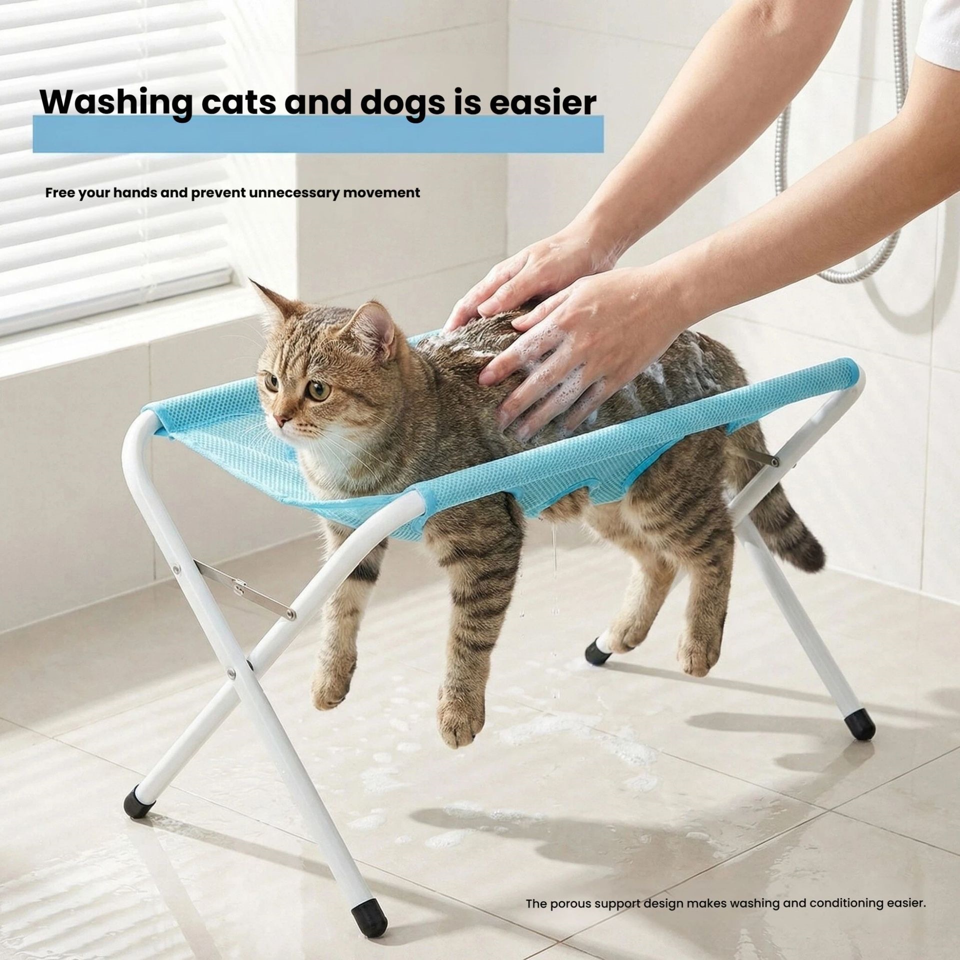 Detachable pet care bed, pet bathing stand, universal foldable grooming hammock for cats and dogs, quick-drying mesh fabric, non-slip