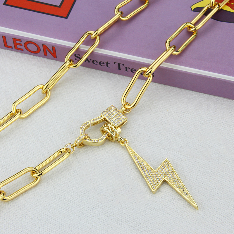 new hip-hop personality lightning copper gold-plated zirconium sweater chain