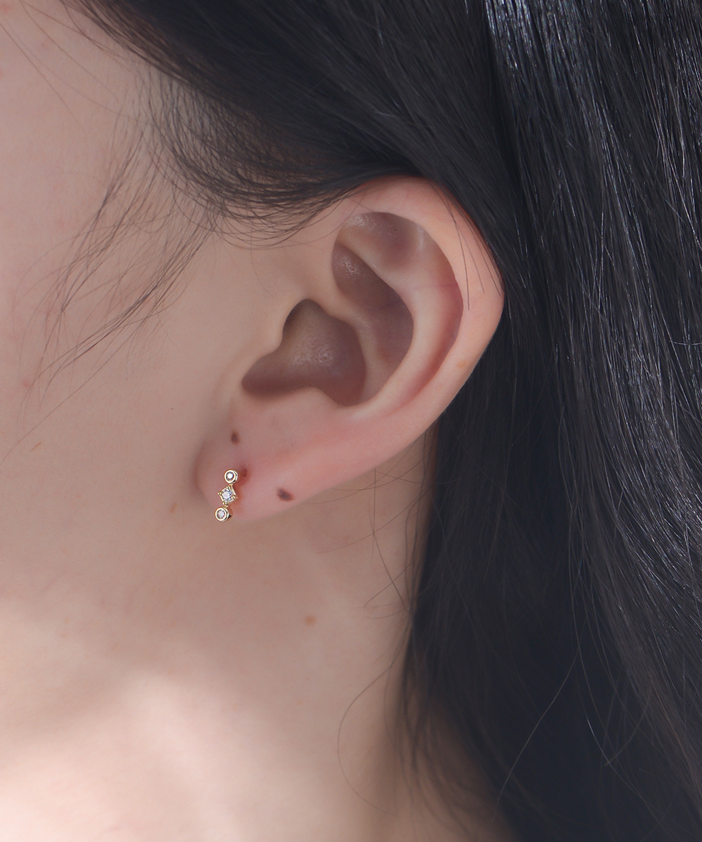 Electroplating Gold Plating Process 925 Sterling Silver Ear Needle Material 1 Pair 925 Sterling Silver Zircon Round Rhombus Ear Studs