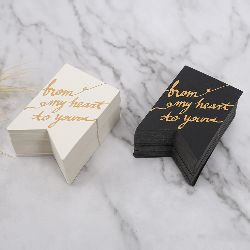 黑白色烫金感谢吊牌跨境生日祝福小卡片礼物情人节包装盒装饰挂牌