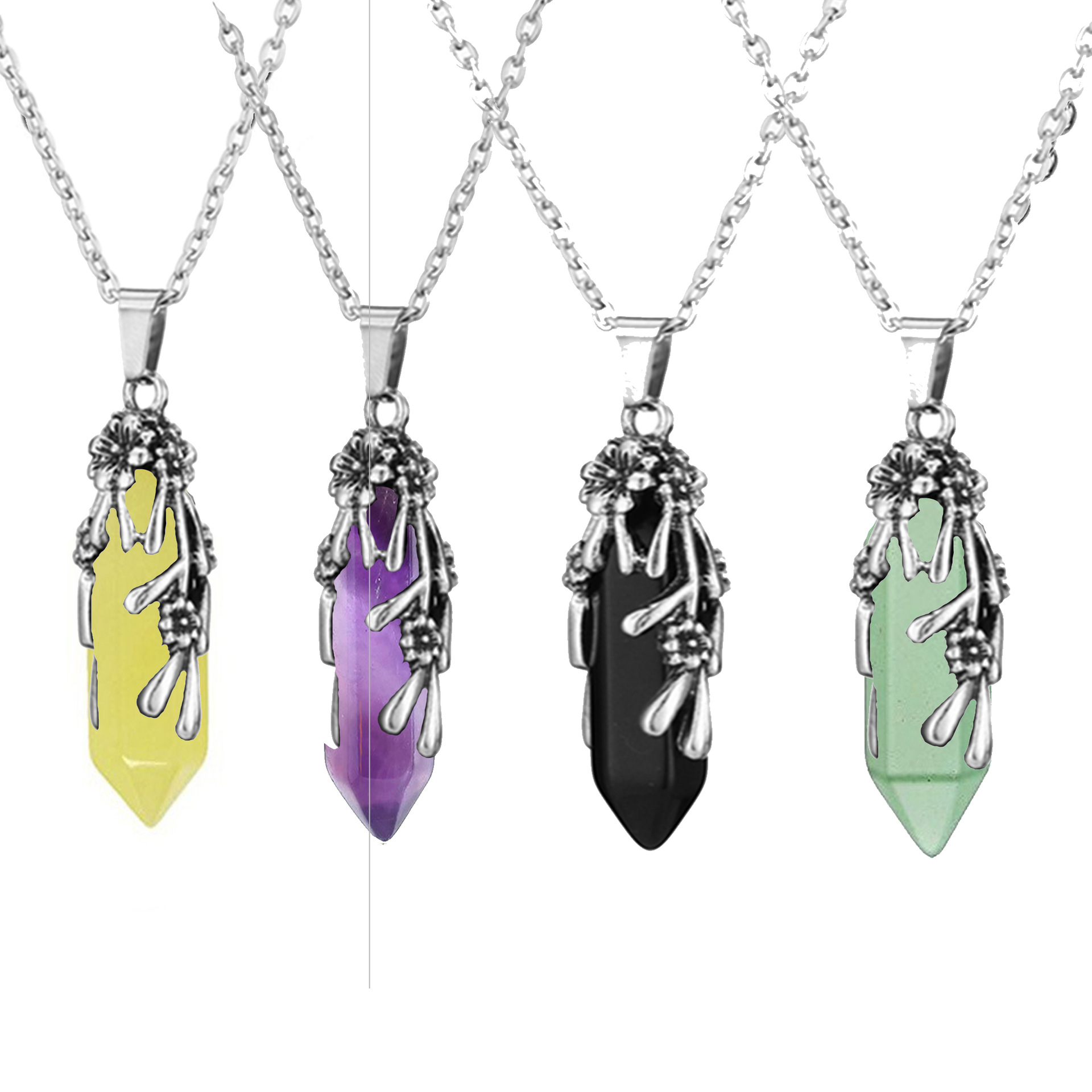 10g Weight Casual Simple Style Geometric Flower Natural Stone Crystal Iron Wholesale Pendant Necklace